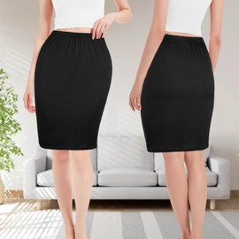 ACWOO Women's Half Slips, Soft Short Underskirt, Elastic Waist Half Slips Skirt Petticoat, Ladies Black Waist Slips for Skirts Underdress