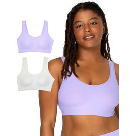 Fruit of the Loom Everyday Smooth Wireless Bra, Full Coverage Shaper Bralettes for Women with Strategic Support Zones for Your Comfort, Lilac Whisper/White, Large