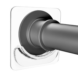 2 Pack Adhesive Curtain Rod Holders, No Drilling Shower Curtain Tension Rod Support Holder, Transparent Clear Durable Bathroom Rod Bracket