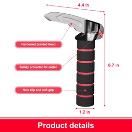 3 in 1 Car Door Assist Handle for Elderly & Handicapped with Window Breaker & Seatbelt Cutter (Red-2 Packs)