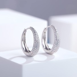 Miaofu 18 Carat White Gold Plated Hoop Earrings 925 Silver Women's Large Hoop Earrings with Shiny Cubic Zirconia, Hypoallergenic Hoop Earrings for Girls Size 12.5 mm - 60 mm Hoop Earrings, Sterling