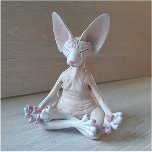 Sphynx Cat Meditate Collectible Figurines Zen Yoga Relaxed Pose Buddha