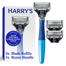Harry's Original Shaving Kit for Men - Razor Handle and 3 Razor Blade Refill Cartridges - German Engineered - Ocean Blue