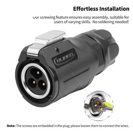 CNLINKO LP-16 3-Pin Waterproof Plug with Screw Design, IP68 Aviation Bullet Plug, M16 Male and Female Pair (LP16 3-Pin Screw Connection)