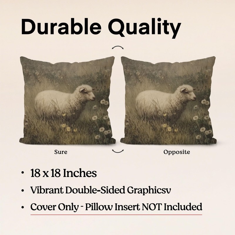 QIYUHOY Rustic Farmhouse Sheep Throw Pillow Cover, 18x18 Inch