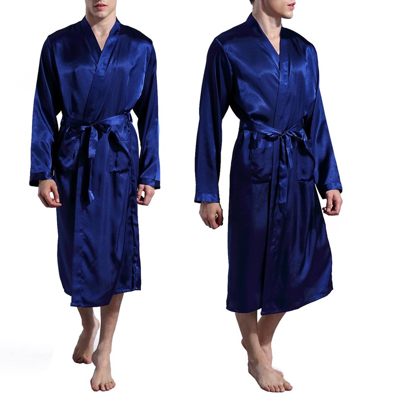 Nuofengkudu Unisex Bathrobe Satin Long Kimono Dressing Gown Lightweight Sauna