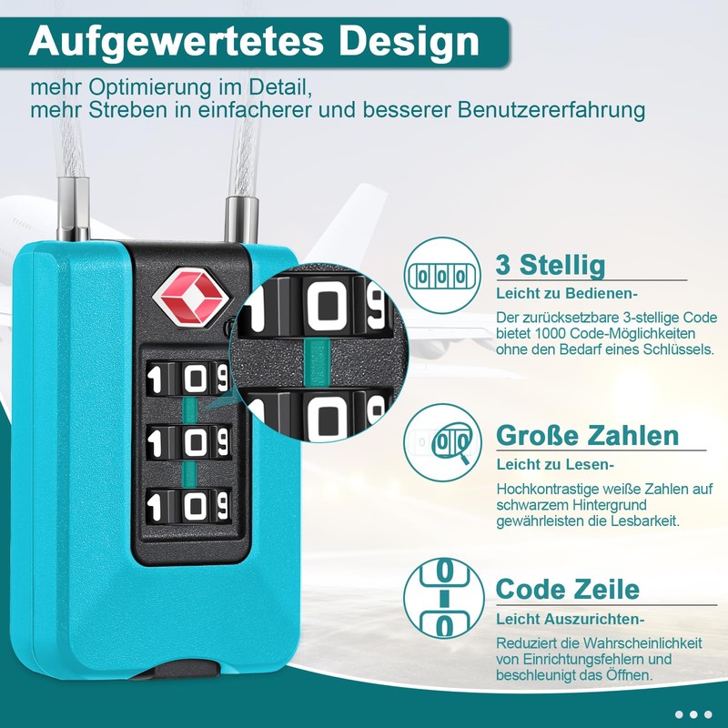 ZHEGE Suitcase Lock, Combination Lock, Lock with Combination Code, White