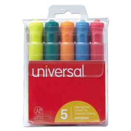 Universal 08860 Desk Highlighter, Chisel Tip, Fluorescent Colors, 5/Set
