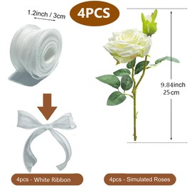 Luxury 4‑Piece Artificial Rose & Satin Ribbon Wedding Car Decor Set – Reusable Floral Bows for Door Handles & Mirrors for Wedding Honeymoon Drives & Memorable Photo Moments Decoration