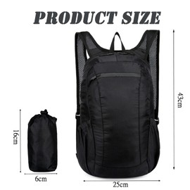 KSVFTB Foldable Backpack, Small Rucksack Women And Men, Multi-Functional Lightweight Backpack, Packable Waterproof Backpack, Small Backpack For Camping, Hiking, Travel (Black)