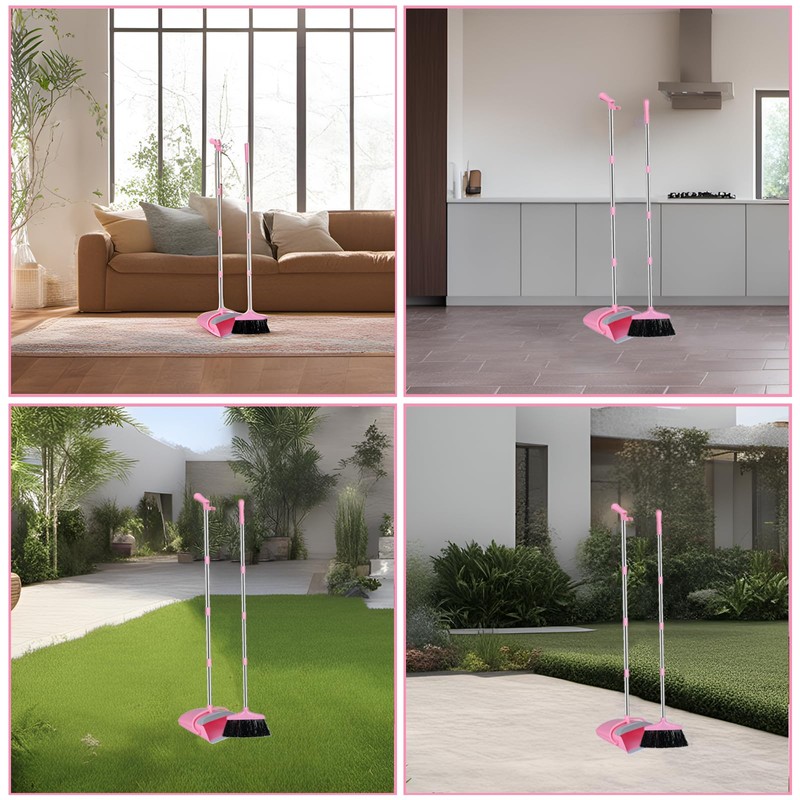 Pink Broom and Dustpan Set, Broom with Dustpan Combo Set