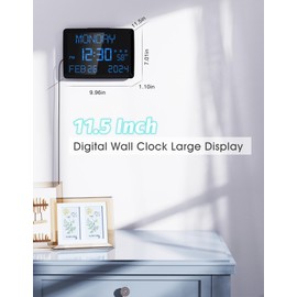 ROCAM Wanduhr Digital, 11,5" großes Display Kalender Wecker Tagesuhr mit Datum und von Woche, Temperatur, 2 USB-Ladegeräte, 3 Alarme, 12/24H für Büro, Wohnzimmer, Schlafzimmer, ältere Menschen