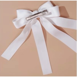 Unbranded White Satin Stylish Bow Double Ribbon Bow Knot Ballet Bow Hair Clip Non Slip