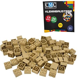 CMC imports 50 Clamping Blocks, Building Blocks, Basic Building Blocks, 2 x 2 Nubs, Compatible Bricks, 34 Different Colours (094 - Beige)