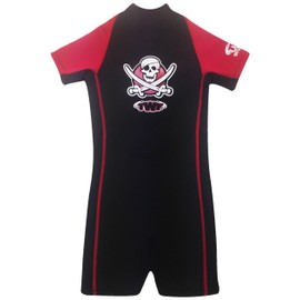 TWF KIDS SHORTY WETSUIT SHORTIE CHILDS CHILDRENS BOYS GIRLS UV SWIM SUN WET SUIT PIRATE SEAHORSE (Red Pirate, 2-3 Years)