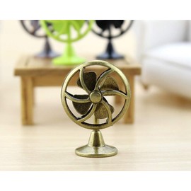 Brass Table Fan Dollhouse Decoration Accessories, 1:12 Dollhouse Miniature Scene Model Table Fan (30 x 43 mm)