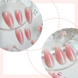 LRKNNO Nude Press on Nails Almond Shaped Medium Fake Nails- 24Pcs Nude Pink Glossy Full Cover Acrylic Glue on Nails Natural Full Cover Stick on Nails Acrylic Press ons for Women DIY Manicure Design