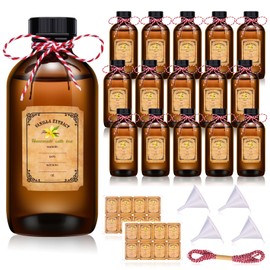 ALEXPRE 16 Pack Amber Glass Vanilla Extract Bottles for Homemade 8 oz, Brown Boston Round Bottles with Caps and Stickers, Jars for Vanilla Extract Making, Ideal for Syrup Beans Sauce Essential Oil
