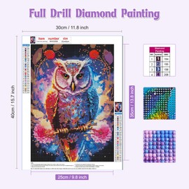 NAIMOER Diamond Painting Kits for Adults, Owl Diamond Art Kits Full Drill 5D Diamond Painting Art, Flowers Diamond Dots Art and Crafts for Gift Home Wall Decor 30x40cm