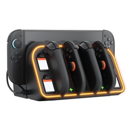 Hosanwell Switch 2 Wall Mount, RGB Light Wall Mount for Switch 2, 4 Joy-Cons Charging, 4 Game Slots,Black