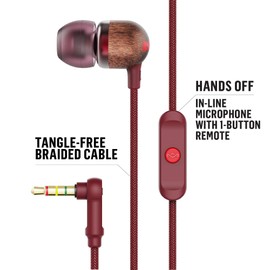 House of Marley Smile Jamaica In-Ear Headphones - Sustainably Crafted, Eco-Friendly, Noise Isolating Wired Earphones, 9.2mm Driver, Tangle-Free Cable, 1 Button Microphone Control - Red