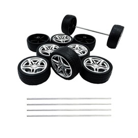 URIMPAVIDO 10PCS Toy Car Wheel 48mm Toy Car Rubber Tire Wheels with 5PCS Shaft Round Rod Axles for RC Car Truck Robot DIY Model Toy Parts