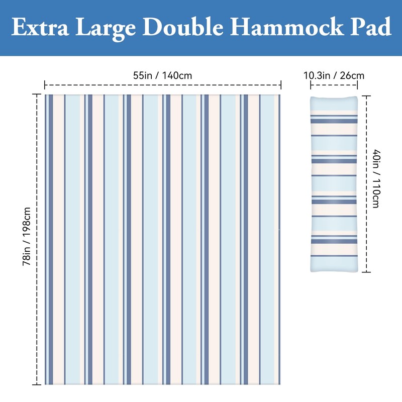 Double Hammock Pad and Pillow Set,78" x 55"Polyester Quilted Hammock