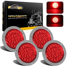 Partsam 4Pcs 4" Round Red LED Stop Turn Tail Lights Brake Trailer Lights 24LED, 4 Inch Round Led Trailer Tail Lights Red Flange Mount Waterproof for RV Trucks 12V DC