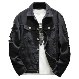 Kedera Distressed Denim Jacket Men's Button Down Denim Jacket Trucker Jean Coat
