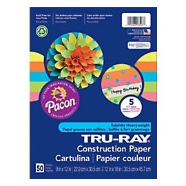 Tru-Ray Heavyweight Construction Paper, Hot Assorted Colors, 12" x 18", 50 Sheets