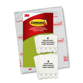 Command Medium and Large Picture Hanging Strips, Damage Free Hanging Picture Hangers, No Tools Wall Hanging Strips for Christmas Decorations, White, 8 Medium Pairs and 8 Large Pairs