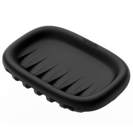 Opopla Silicone Soap Dish, Black Soap Holder, Self Draining Soap Dish, Curved Drain Design Makes Cleaning Way Easier. The Surface Activation Treatment Makes it Durable, Smooth.