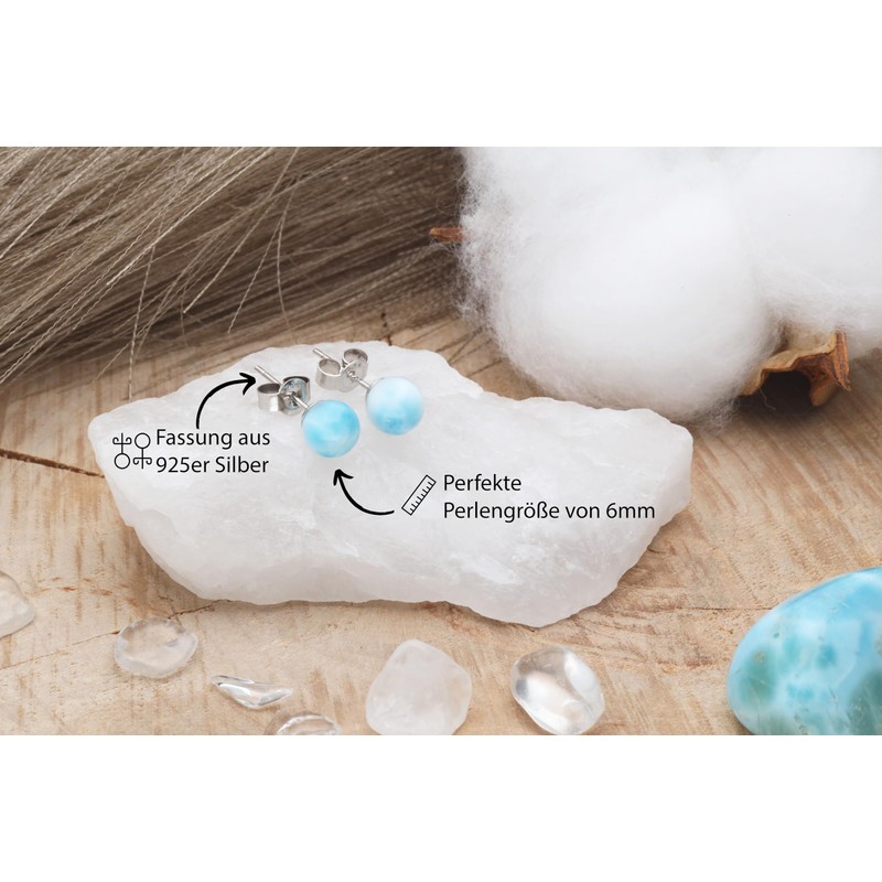 Larimar Stud Earrings | Gemstone Earrings | Ball / Pearl