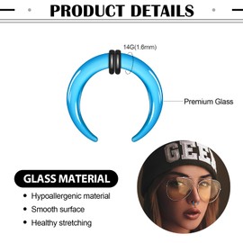 ONESING Septum Pincher Tapers 14G Glass Septum Stretching Kit C Shape Pincher Tapers with O-Rings Horseshoe Septum Rings Ear Cartilage Nose Stretch Kit for Women Men-Blue