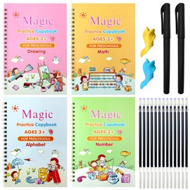 4 PCS Magic Grooved Practice Copybook for Children, Letter Tracing for Kids Ages 3-5, 6-7 Reusable Magic Practice Copybooks for Preschools Magic Groove Handwriting Copy Book