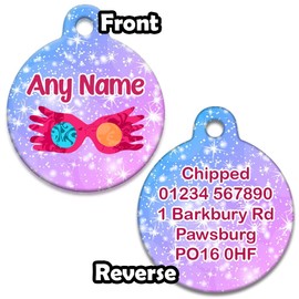 Spoilt Rotten Pets 19mm Luna Glasses with & Wizard Pink Dog Tag Cat Identity Disc, ID Tag, Pet Tag Custom Printed Contact Details (19mm Cats, Chihuahua & Tiny Dogs)