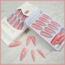 24Pcs Stiletto Press on Nails with Solid Color Design, Stiletto Manicure Art Acrylic Long Stiletto Fake Nails Stick on Nails Glossy Pink Stiletto False Nails Gel Glue on Nails for Coquette Women Girls