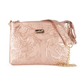 A ÁNGELOZANO Bolso tipo Crossbody, Modelo Arena Piel Grabada color Oro Rosado
