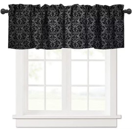 JanJCurt - Cenefa de ventana de damasco negro, estilo victoriano antiguo, gótico, clásico, negro, floral, bohemio, con estampado exótico, para sala de estar, recámara, 54 x 18 pulgadas