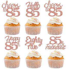 Sotpot 30PCS Happy 85th Birthday Cupcake Toppers Rose Gold Glitter 85 Fabulous Cheers to 85 Cupcake Decorations for 85th Birthday Anniversary Party Supplies