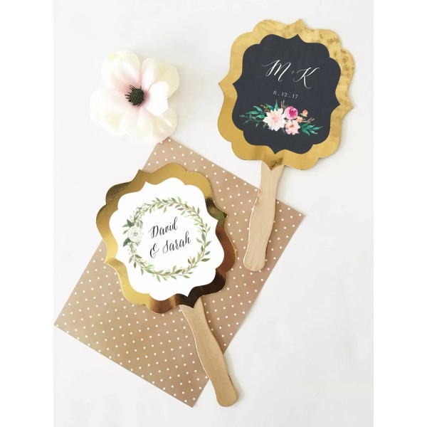 Unbranded 24 Gold Rustic Personalized Paddle Fans Garden Wedding Favors