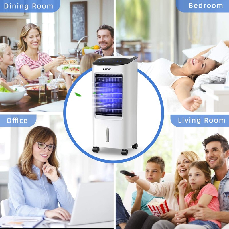 COSTWAY Evaporative Cooler, Portable Cooling Fan with Remote Control, 3-Mode,