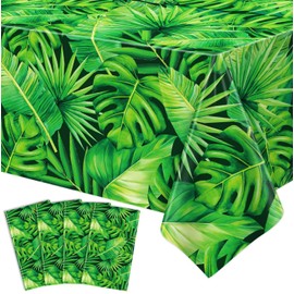 Pack of 4 Hawaiian Luau Tablecloths Tropical Palm Leaves Tablecloth Jungle Safari Theme Tablecloth Aloha Palm Leaf Tablecloths Tropical Party Decorations Safari Jungle Party Accessories 86 x 51 Inches