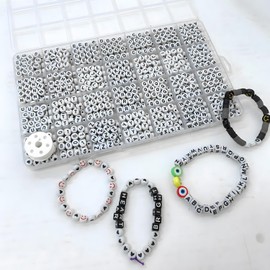 JULIMAIDONG Black Alphabet Beads A-Z 1350+Pcs Letter Bead, Acrylic 4x7mm Round Digit Letter Beads Kits,Bracelets Necklaces DIY Jewelry Making Kits (Black,1350+PCS)