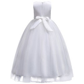 Lace Flower Girls Bridesmaid Wedding Party Birthday Princess Pageant Formal Tulle Long Dress Ball Gown Baby Kids 5-14T White 8-9 Years