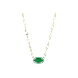 Kendra Scott, Women's, Elisa Enamel Frame Paperclip Necklace, Gold Emerald Illusion, One Size