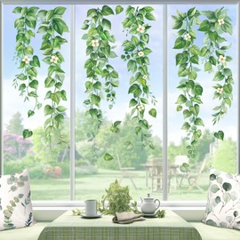 wondever Hanging Vine Eucalyptus Leaves Window Clings Green Plants Leaves Glass Sticker Decal Anti Collision Double-Side Static Window Stickers for Home Glass Window
