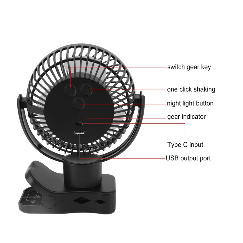 Portable Clip On Fan 4000mah Rechargeable Desktop Fan with LED