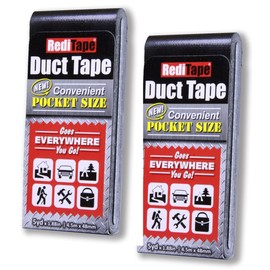 RediTape Travel Size Black Duct Tape 2-Pack - Pocket Size Flat Mini Roll - for Repairs Outdoors Emergency Crafts - 1.88 inch x 5 Yards per Pack