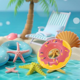 DECHOUS 10Pcs Mini Swimming Rings Inflatable Doughnut Pattern Swim Ring Dollhouse Swimming Pool Prop DIY Crafts 8.5cm